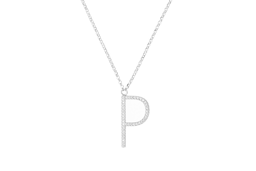 Collana Dancing Names argento con ciondolo lettera P in cubic zirconia Sovrani