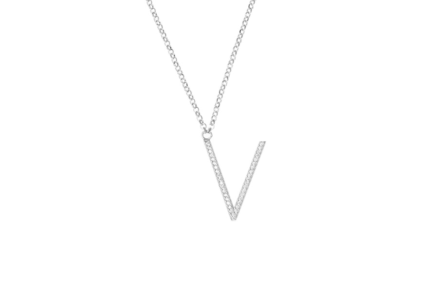 Necklace Dancing Names silver with V letter pendant in cubic zirconia Sovrani
