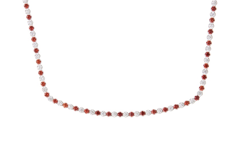 Necklace Moonlight silver with cubic zirconia and ruby zircons Sovrani