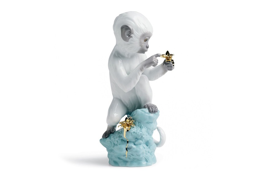 Curiosity Monkey on Rock porcelain Turquoise Lladro'