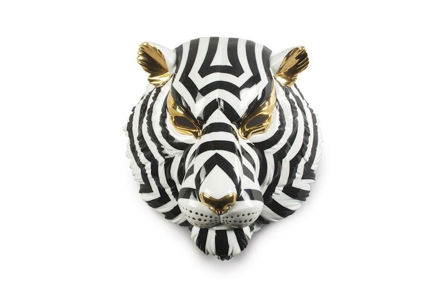 Maschera Tigre porcellana nero e oro Lladro'