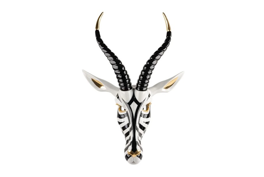 Antelope Mask porcelain black and gold Lladro'