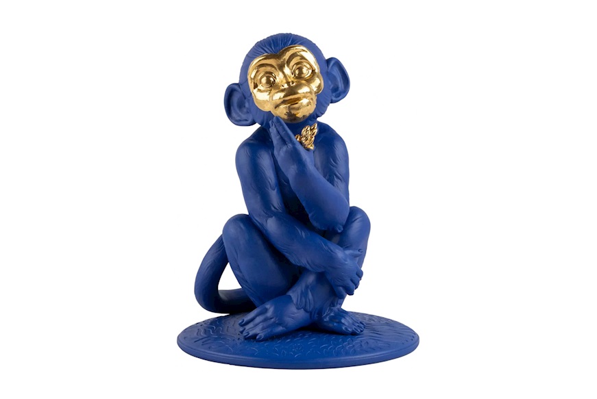 Piccola Scimmia porcellana azzurro e oro Lladro'