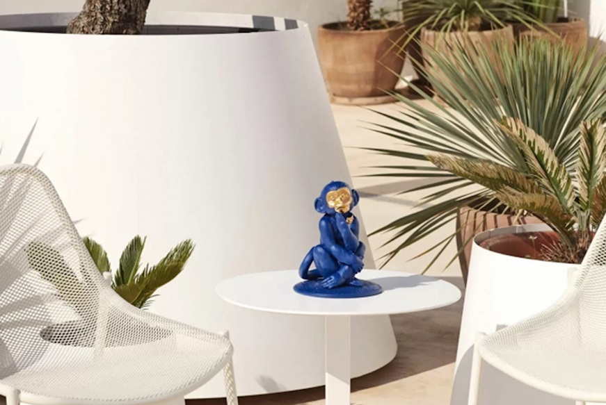 Piccola Scimmia porcellana azzurro e oro Lladro'