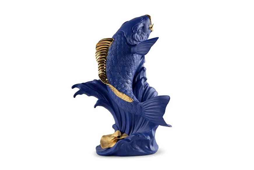 Carpa Koi porcellana azzurro e oro Lladro'