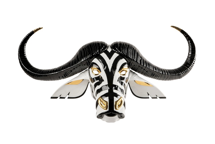 Buffalo Mask porcelain black and gold Lladro'