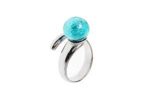 Anello Giudecca in vetro Turchese con foglia argento