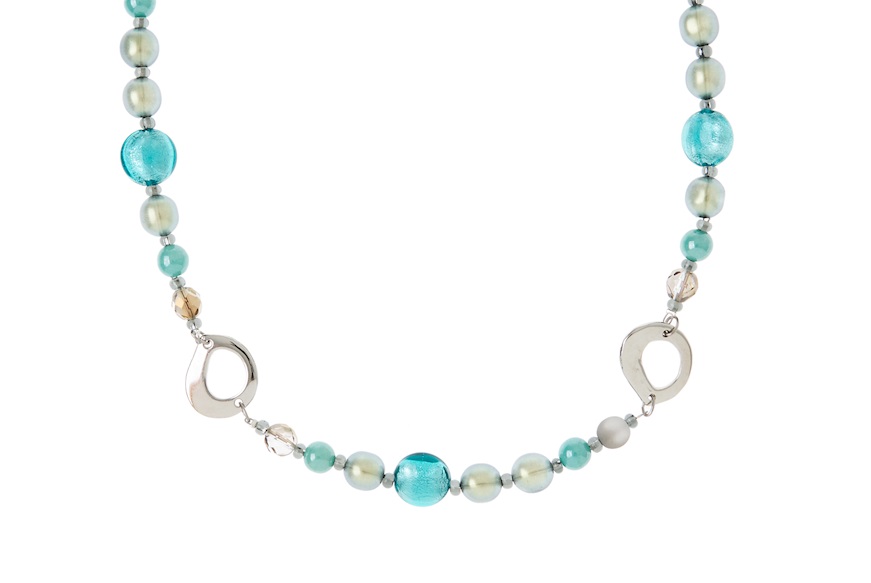 Necklace Giudecca in Turquoise glass with silver leaf Antica Murrina