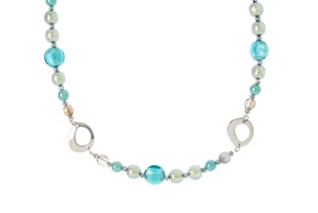 Collana Giudecca in vetro Turchese con foglia argento Antica Murrina