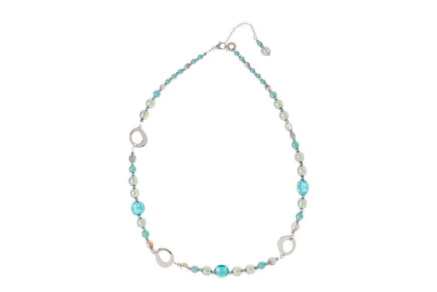 Collana Giudecca in vetro Turchese con foglia argento Antica Murrina