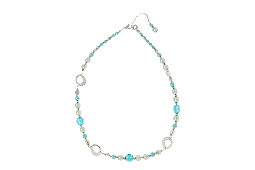 Necklace Giudecca in Turquoise glass with silver leaf Antica Murrina