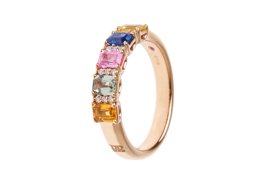 Anello oro 750‰ con diamanti ct. 0.12 e zaffiri multicolor ct. 1,15 Davite & Delucchi