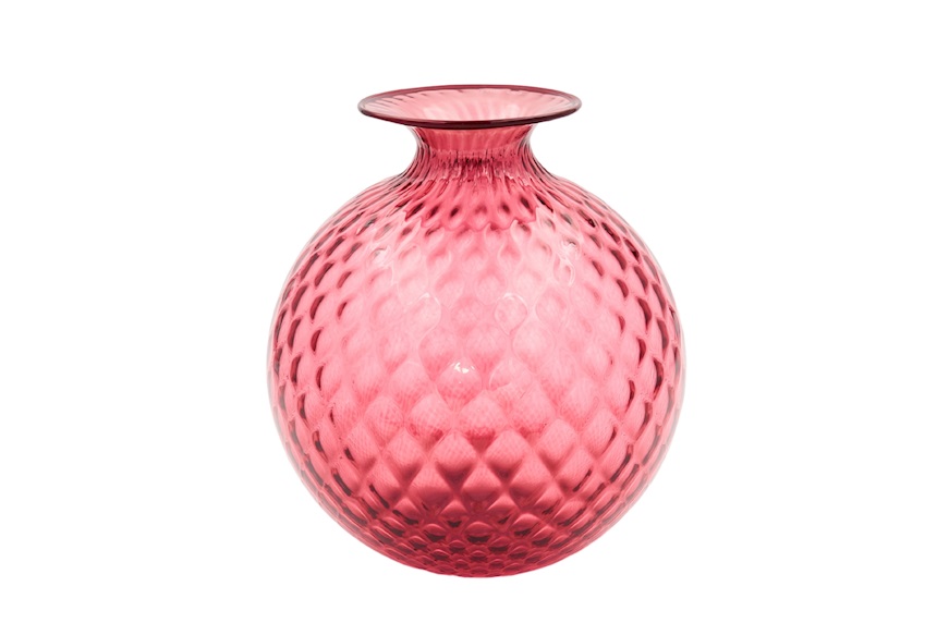 Vase Monofiore Balloton Murano glass magenta with red ring Venini