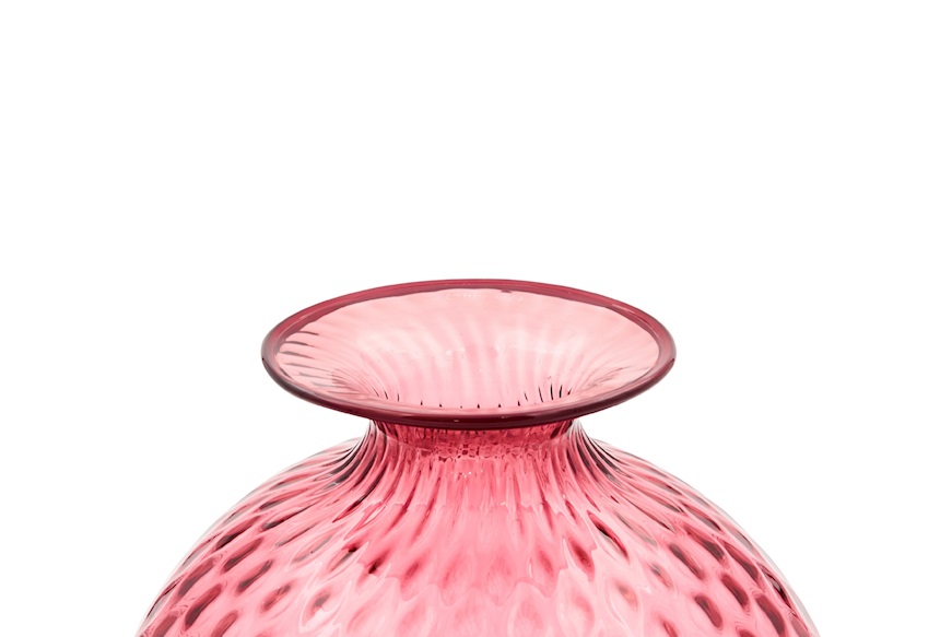 Vase Monofiore Balloton Murano glass magenta with red ring Venini