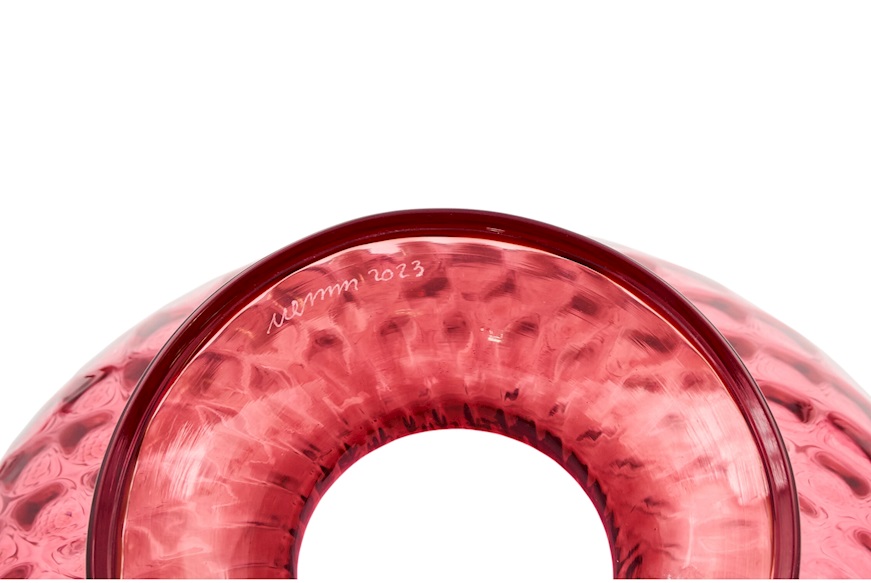 Vaso Monofiore Balloton vetro di Murano magenta con filo rosso Venini