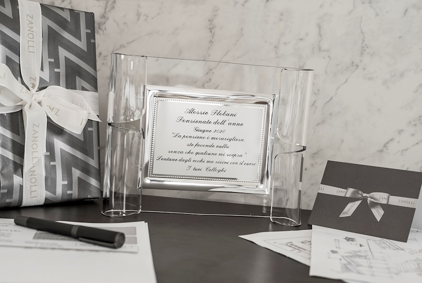 Plaque with frame silver plated with plexiglass stand Selezione Zanolli