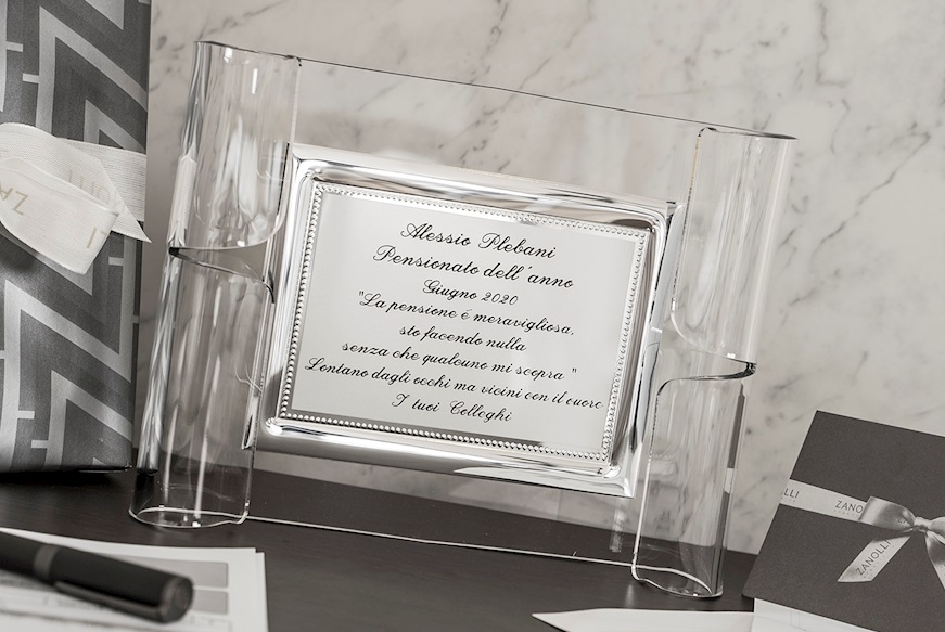 Plaque with frame silver plated with plexiglass stand Selezione Zanolli