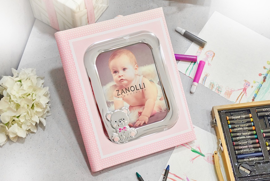 Album Teddy Bear pvd Silver with picture frame pink Selezione Zanolli