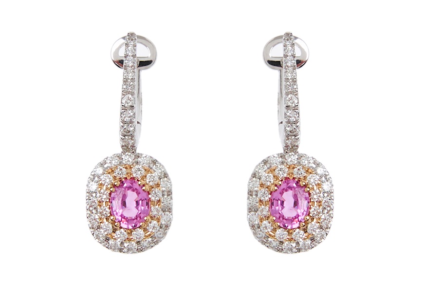 Earrings gold 750‰ with diamonds ct. 0,78 and pink sapphire ct. 1,00 Davite & Delucchi