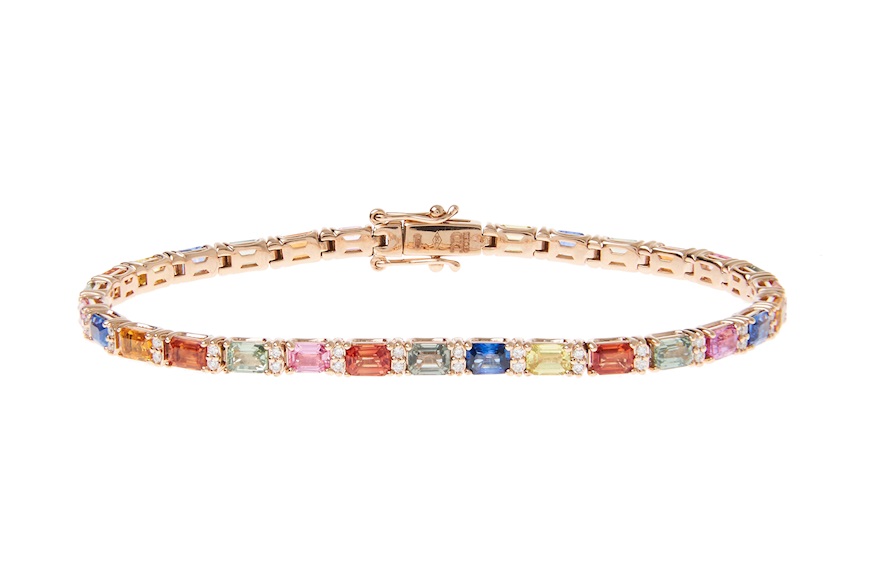 Tennis Bracelet gold 750‰ with diamonds ct. 0.80 and multicolored sapphires ct. 7.36 Davite & Delucchi