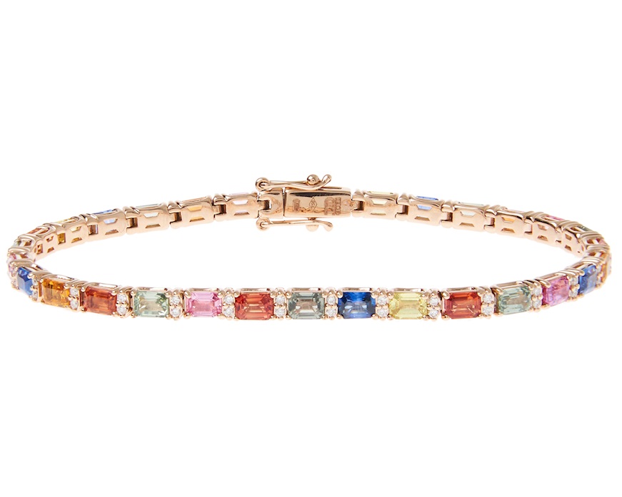 Bracciale tennis oro 750‰ con diamanti ct. 0.80 e zaffiri multicolor ct. 7.36 Davite & Delucchi