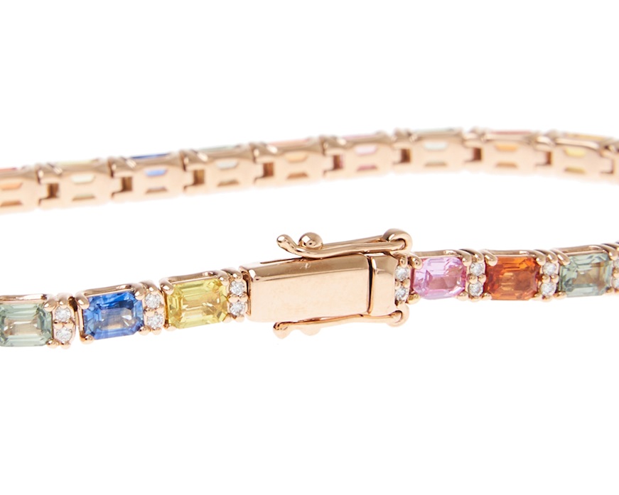 Bracciale tennis oro 750‰ con diamanti ct. 0.80 e zaffiri multicolor ct. 7.36 Davite & Delucchi