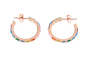 Orecchini a cerchio argento rosè con carrè di zirconi multicolor Selezione Zanolli