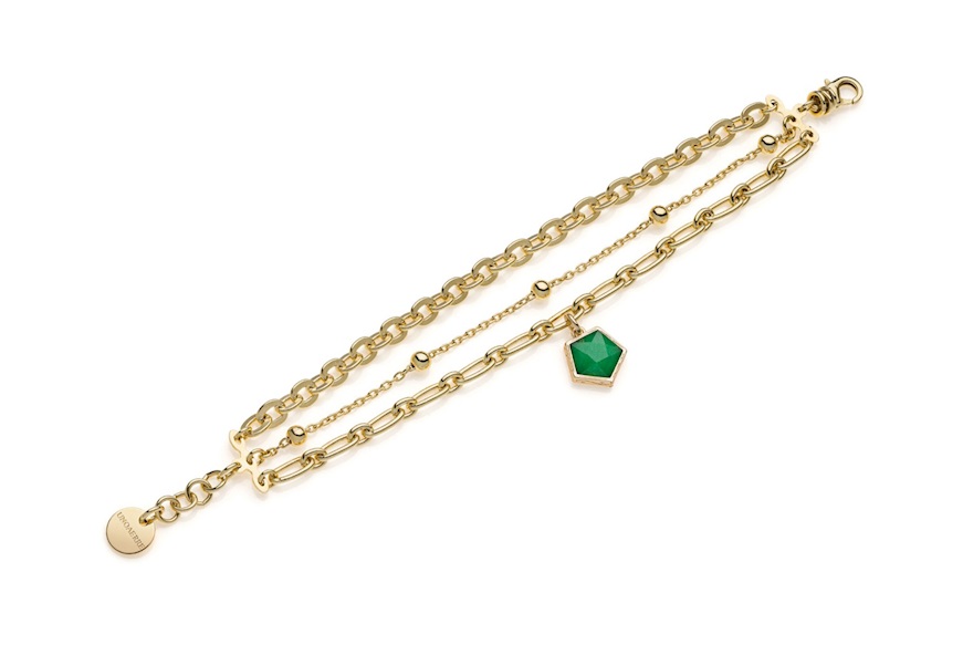 Bracelet Gipsy in gilded bronze with green pendant Unoaerre