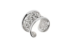 Ring silver wide band with zircons Selezione Zanolli
