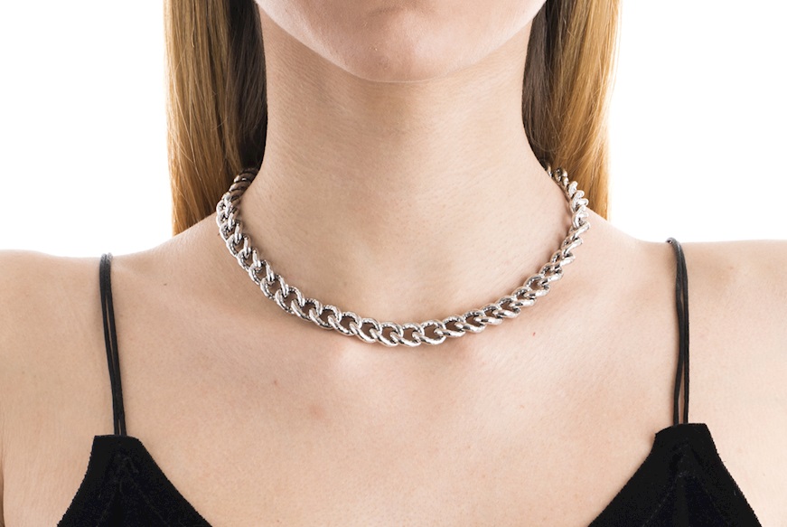 Necklace silver with hammered groumette knit Selezione Zanolli