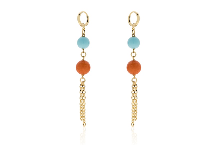 Earrings Fiorino in gilded bronze with coral and turquoise Unoaerre