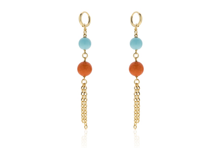 Orecchini Fiorino in bronzo dorato con corallo e turchese Unoaerre