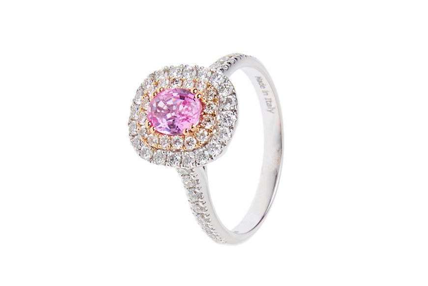 Ring gold 750‰ with diamonds ct. 0,73 and pink sapphire ct. 0,70 Davite & Delucchi