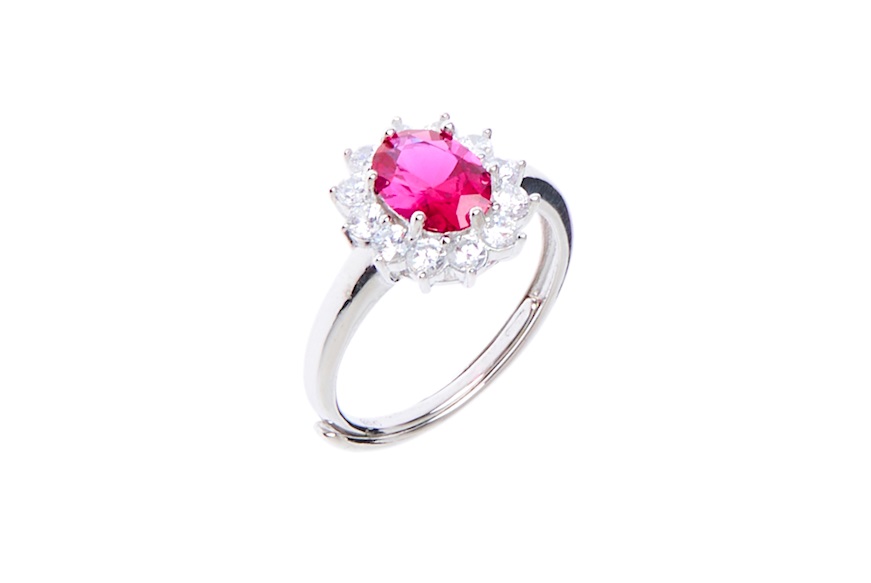 Ring Luce silver with cubic zirconia and ruby zircon Sovrani