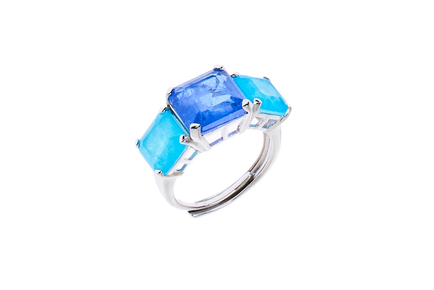 Ring silver with aquamarine zircons and topaz zircon Sovrani