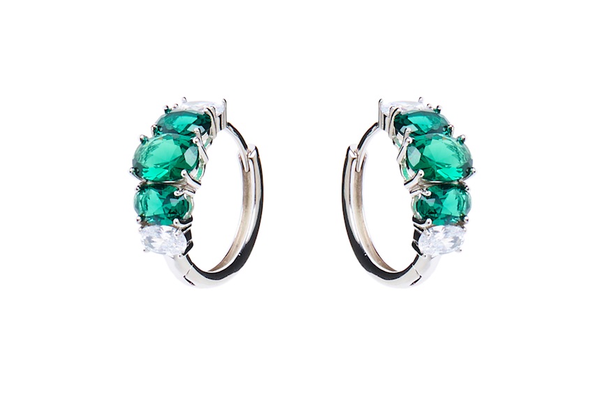 Earrings silver with white and green zircons Sovrani