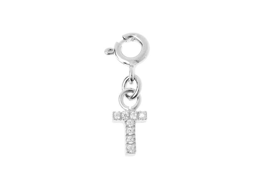 T Letter Charm silver with zircons Sovrani