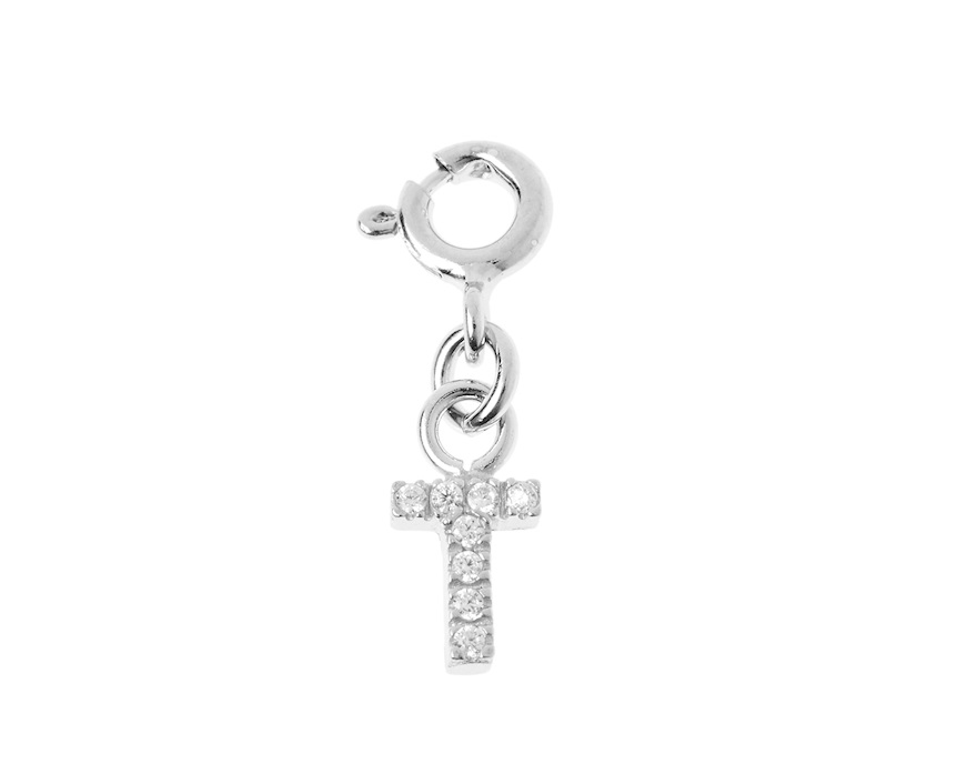 T Letter Charm silver with zircons Sovrani