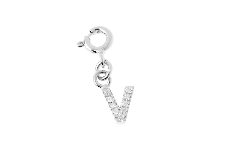 V Letter Charm silver with zircons Sovrani