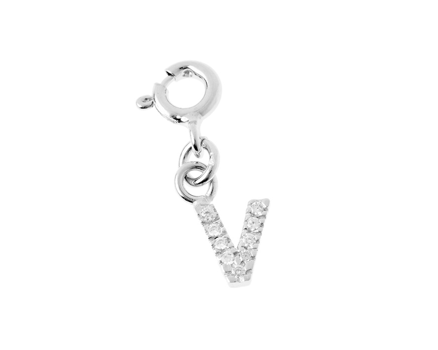 V Letter Charm silver with zircons Sovrani