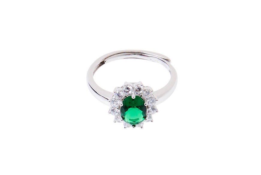 Ring Luce silver with cubic zirconia and emerald zircon Sovrani