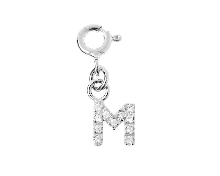 Ciondolo lettera M argento con zirconi Sovrani