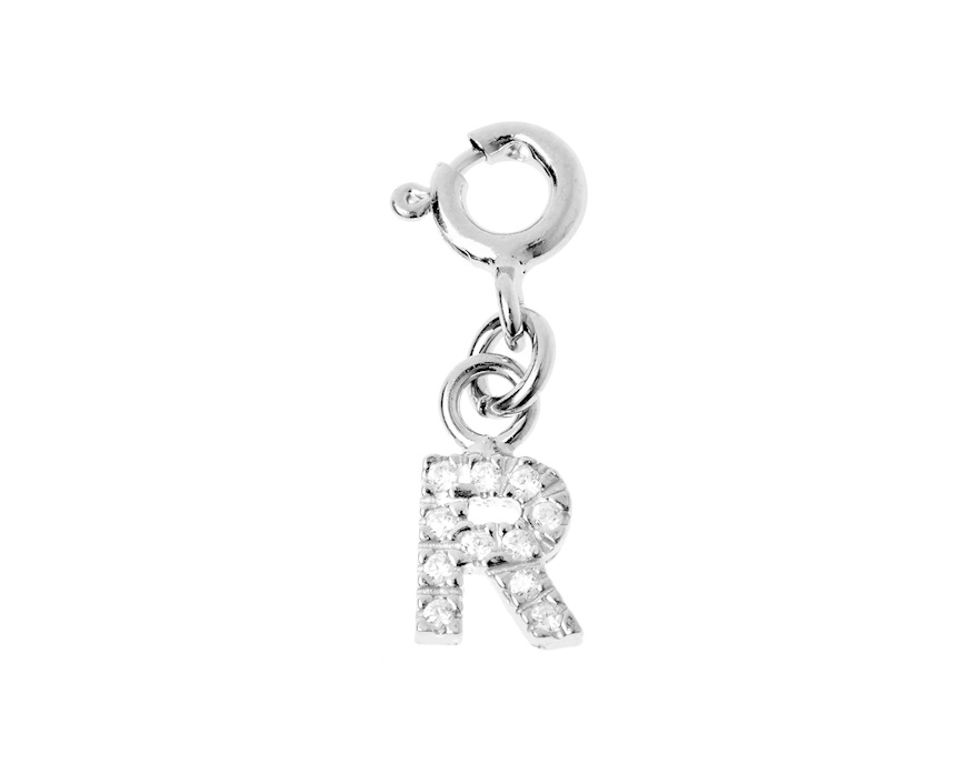 R Letter Charm silver with zircons Sovrani