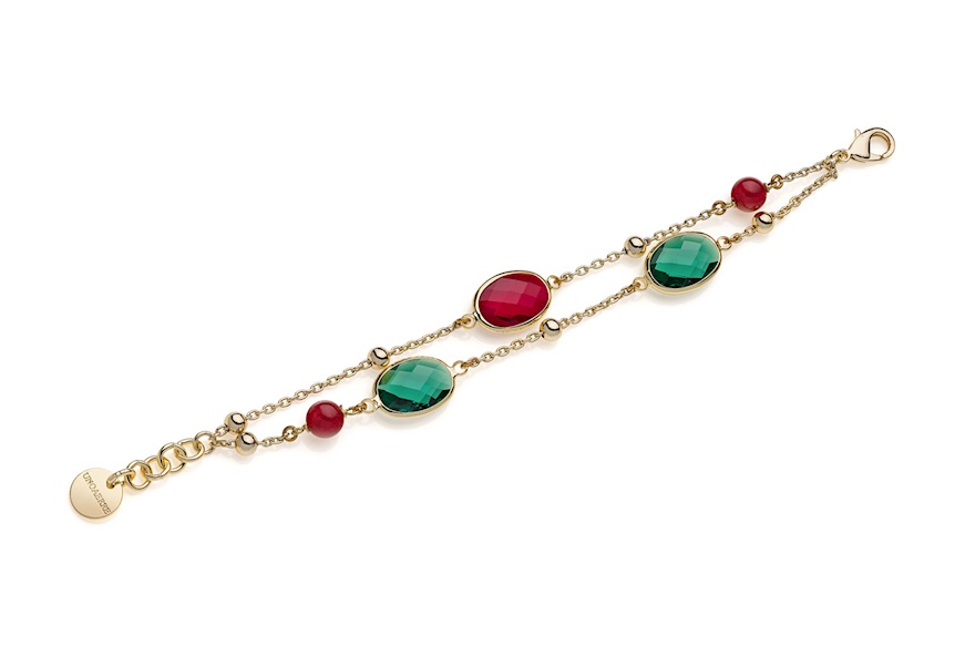 Bracelet Jaipur in gilt bronze with green and red crystals Unoaerre
