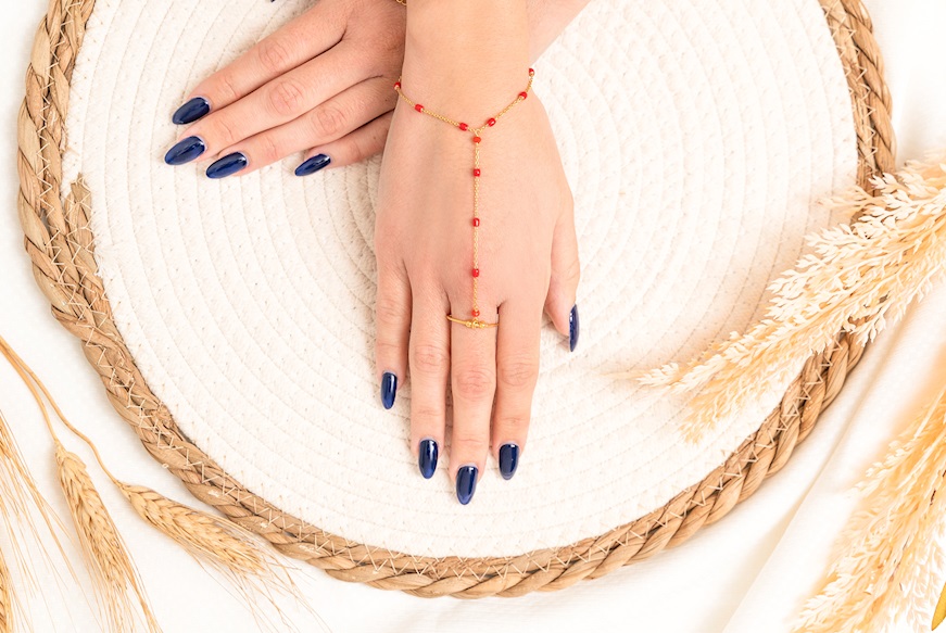 Bracelet Baciamano silver rosè with ring and red coral Selezione Zanolli