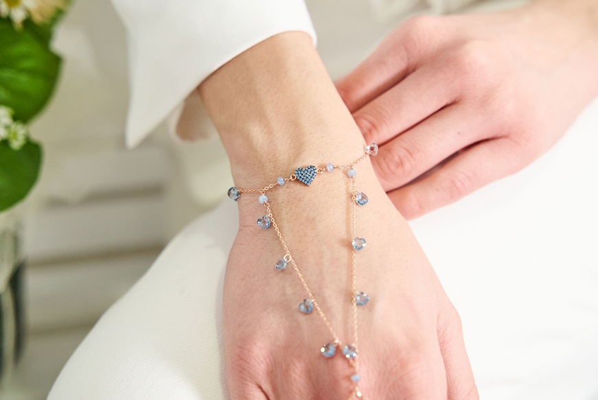 Bracciale Baciamano argento rosè con cuore e zirconi azzurri Selezione Zanolli