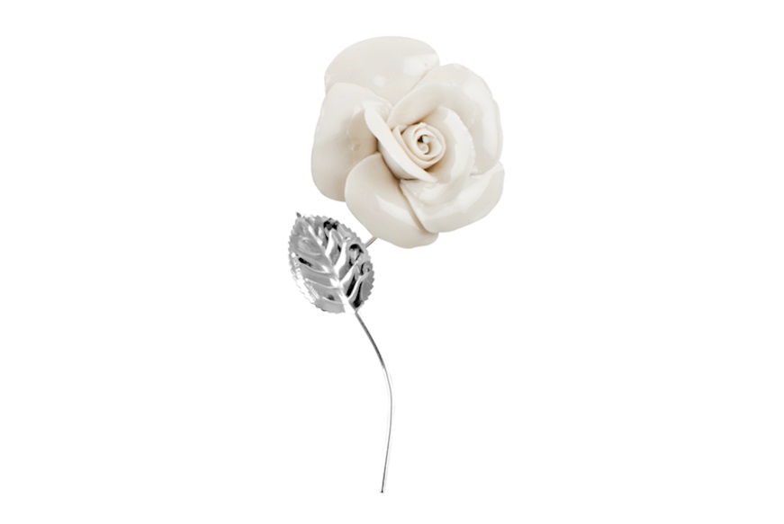 Rosa Capodimonte argento bianca con sacchetto portaconfetti Selezione Zanolli