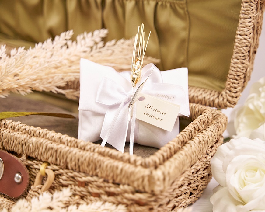 Bomboniera Spiga argento dorato con busta portaconfetti Selezione Zanolli