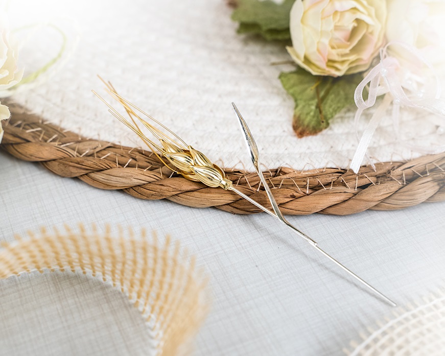 Bomboniera Spiga argento dorato con busta portaconfetti Selezione Zanolli