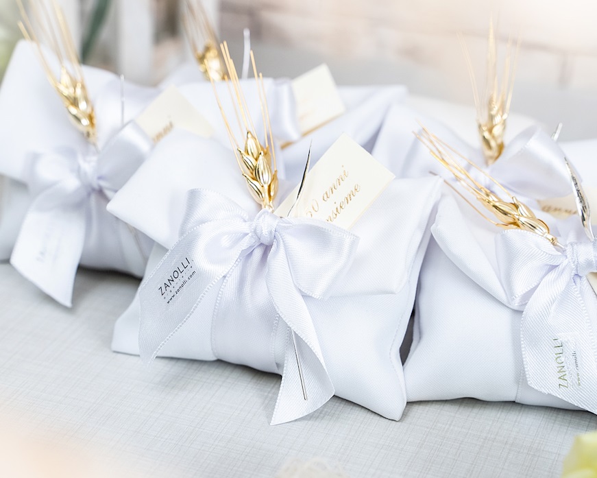 Bomboniera Spiga argento dorato con busta portaconfetti Selezione Zanolli